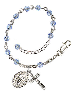 Adjustable Silver Plated 4mm Crystal Scapular Rosary | Light Sapphire