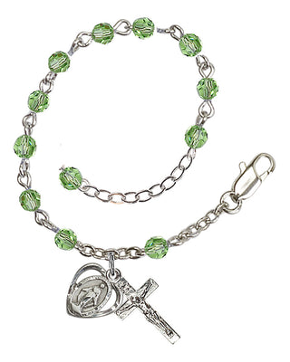 Adjustable Silver Plated 4mm Crystal Scapular Rosary | Peridot