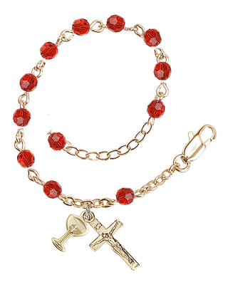 Adjustable Gold Plated 4mm Crystal Scapular Rosary | Ruby