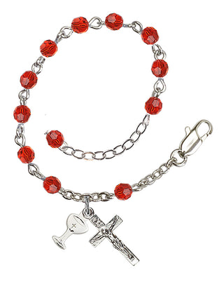 Adjustable Silver Plated 4mm Crystal Scapular Rosary | Ruby