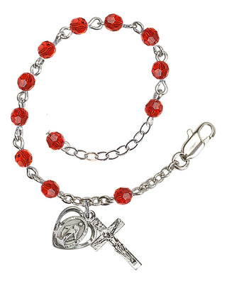 Adjustable Silver Plated 4mm Crystal Scapular Rosary | Ruby