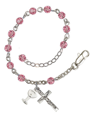 Adjustable Silver Plated 4mm Crystal Scapular Rosary | Rose