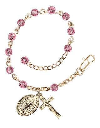 Adjustable Gold Plated 4mm Crystal Scapular Rosary | Rose