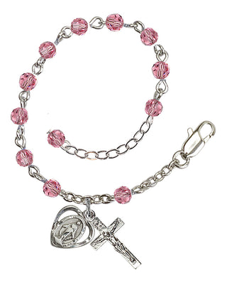 Adjustable Silver Plated 4mm Crystal Scapular Rosary | Rose