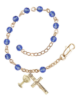 Adjustable Gold Plated 4mm Crystal Scapular Rosary | Sapphire