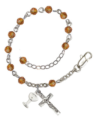Adjustable Silver Plated 4mm Crystal Scapular Rosary | Topaz