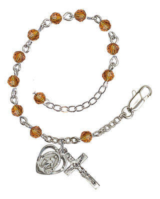 Adjustable Silver Plated 4mm Crystal Scapular Rosary | Topaz