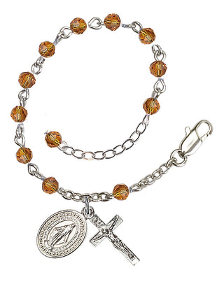 Adjustable Silver Plated 4mm Crystal Scapular Rosary | Topaz