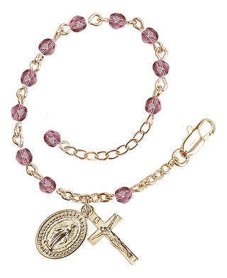 Adjustable Gold Plated 4mm Fire Polished Rosary Bracelet in Amethyst