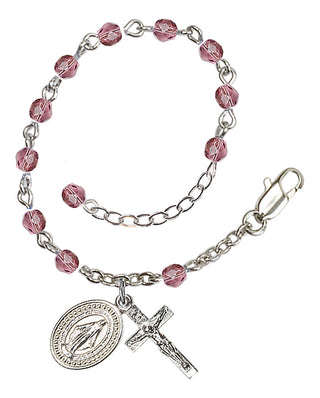 Adjustable Silver Plated 4mm Fire Polished Rosary Bracelet in Amethyst