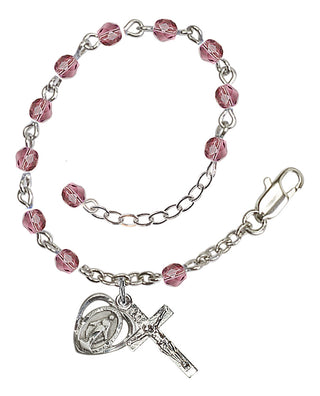Adjustable Silver Plated 4mm Fire Polished Rosary Bracelet in Amethyst