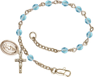 Gold Plated Rosary Bracelet with 4mm Aqua Beads.