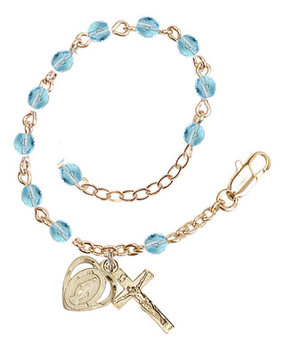 Adjustable Gold Plated 4mm Fire Polished Rosary Bracelet in Aqua