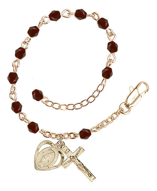 Adjustable Gold Plated 4mm Fire Polished Rosary Bracelet in Garnet