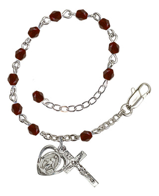 Adjustable Silver Plated 4mm Fire Polished Rosary Bracelet in Garnet