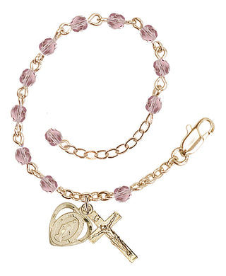Adjustable Gold Plated 4mm Fire Polished Rosary Bracelet in Garnet