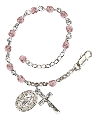 Adjustable Silver Plated 4mm Fire Polished Rosary Bracelet in Light Amethyst