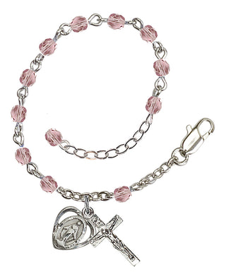 Adjustable Silver Plated 4mm Fire Polished Rosary Bracelet in Light Amethyst