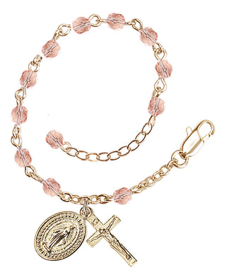 Adjustable Gold Plated 4mm Fire Polished Rosary Bracelet in Light Rose