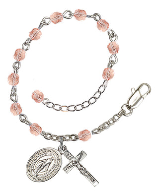 Adjustable Silver Plated 4mm Fire Polished Rosary Bracelet in Light Rose