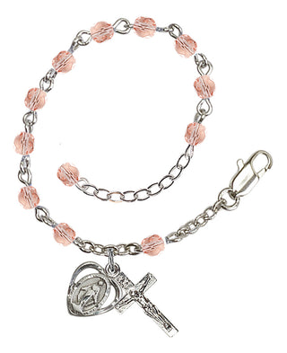 Adjustable Silver Plated 4mm Fire Polished Rosary Bracelet in Light Rose