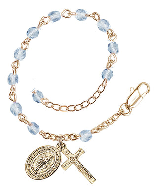 Adjustable Gold Plated 4mm Fire Polished Rosary Bracelet in Light Sapphire