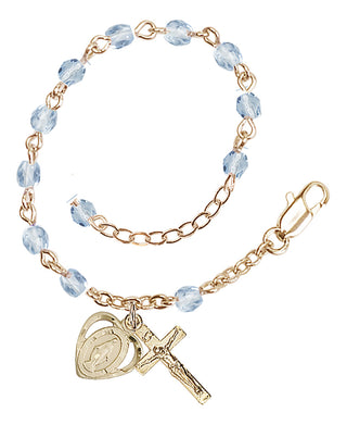 Adjustable Gold Plated 4mm Fire Polished Rosary Bracelet in Light Sapphire