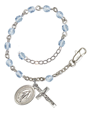 Adjustable Silver Plated 4mm Fire Polished Rosary Bracelet in Light Sapphire