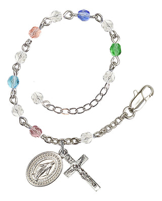 Adjustable Silver Plated 4mm Fire Polished Rosary Bracelet in Multi-Color