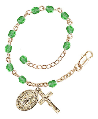 Adjustable Gold Plated 4mm Fire Polished Rosary Bracelet in Peridot
