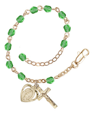 Adjustable Gold Plated 4mm Fire Polished Rosary Bracelet in Peridot