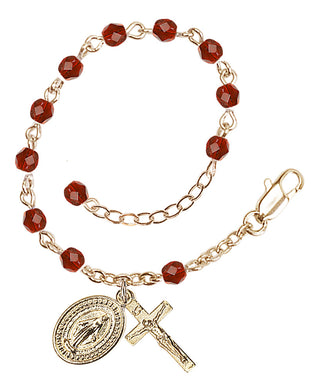 Adjustable Gold Plated 4mm Fire Polished Rosary Bracelet in Ruby