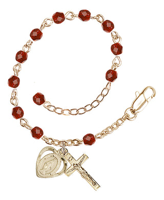 Adjustable Gold Plated 4mm Fire Polished Rosary Bracelet in Ruby