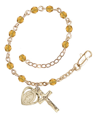 Adjustable Gold Plated 4mm Fire Polished Rosary Bracelet in Topaz