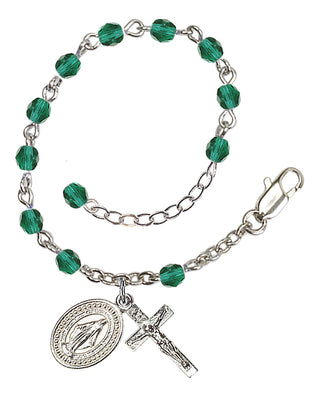 Adjustable Silver Plated 4mm Fire Polished Rosary Bracelet in Zircon
