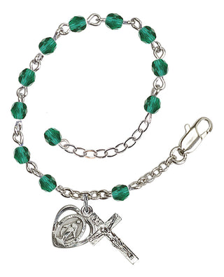 Adjustable Silver Plated 4mm Fire Polished Rosary Bracelet in Zircon
