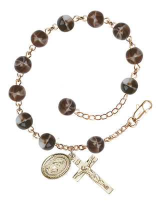 Adjustable 14 Karat Gold 7mm Brown Rosary Bracelet