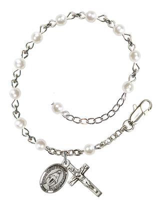Adjustable Sterling Silver 4mm White, Faux Pearl Rosary Bracelet