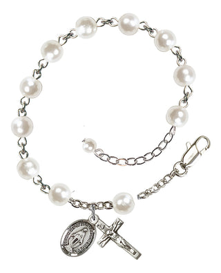 Adjustable Sterling Silver 6mm White, Faux Pearl Rosary Bracelet