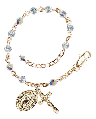 Adjustable Gold Plated 4mm Austrian Crystal Rosary Bracelet with Aurora Borealis in Crystal