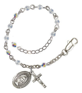 Adjustable Silver Plated 3mm Austrian Crystal Rosary Bracelet with Aurora Borealis in Crystal