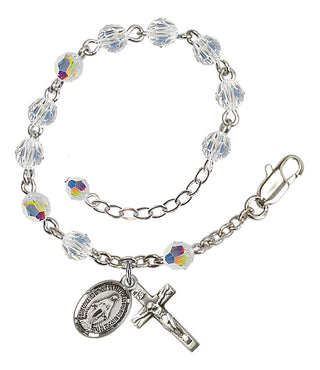 Adjustable Silver Plated 5mm Austrian Crystal Rosary Bracelet with Aurora Borealis in Crystal