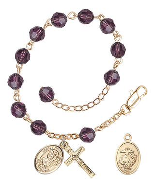 Adjustable Gold Plated 6mm Austrian Crystal Rosary Bracelet in Amethyst