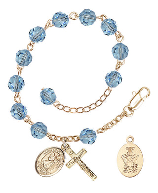 Adjustable Gold Plated 6mm Austrian Crystal Rosary Bracelet in Aqua