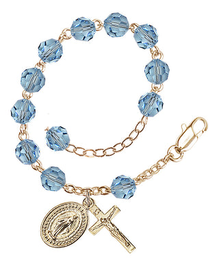 Adjustable Gold Plated 6mm Austrian Crystal Rosary Bracelet in Aqua