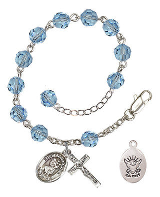 Adjustable Silver Plated 6mm Austrian Crystal Rosary Bracelet in Aqua
