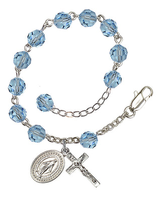 Adjustable Silver Plated 6mm Austrian Crystal Rosary Bracelet in Aqua