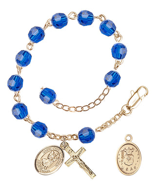 Adjustable Gold Plated 6mm Austrian Crystal Rosary Bracelet in Capri Blue