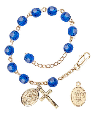 Adjustable Gold Plated 6mm Austrian Crystal Rosary Bracelet in Capri Blue