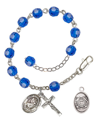 Adjustable Silver Plated 6mm Austrian Crystal Rosary Bracelet in Capri Blue